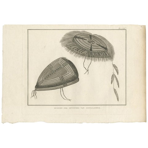 Antique Print of Alaska Costumes by Cook, 1803