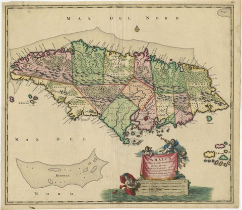 Antique Hand-Colored Map of Jamaica, circa 1680