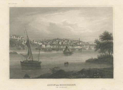 Antique Mississippi River View – Alton Illinois Steel Engraving, Meyers 1854