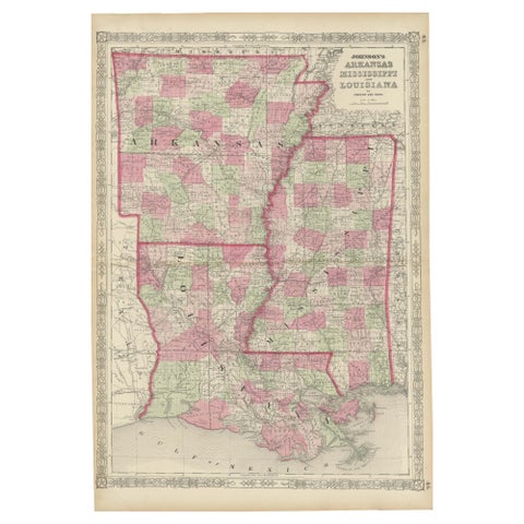 Rare 1864 Civil War Era Map of Arkansas, Mississippi, and Louisiana