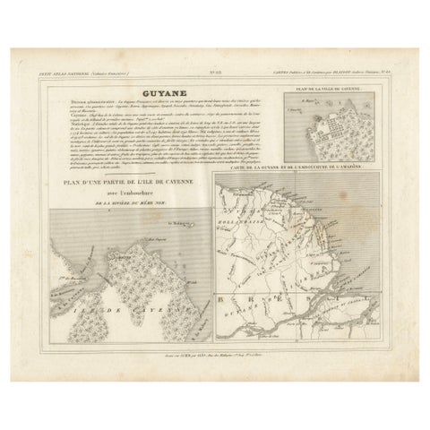 Map of Guyane (French Guiana) with Cayenne, circa 1826