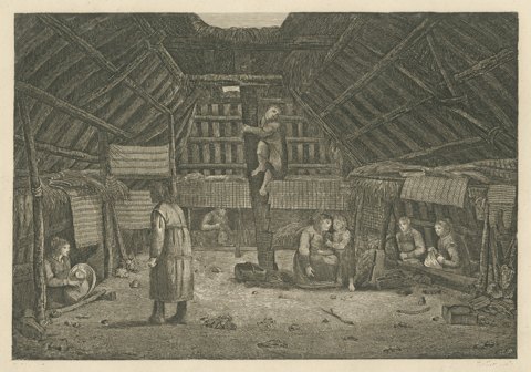 House in Oonalashka, Captain Cook Voyage, after Webber, Engraving, circa 1820