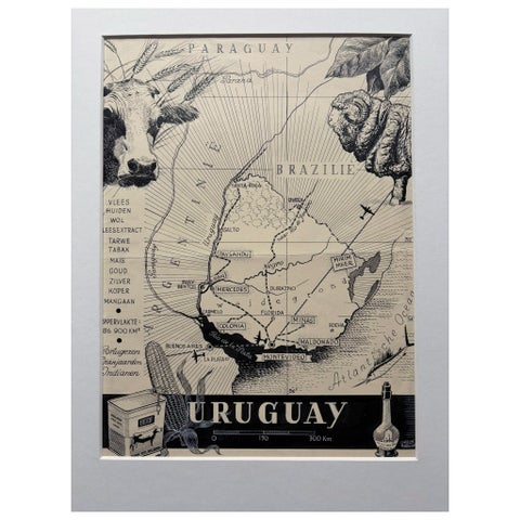 Original 1948 Map of Uruguay by Charles Burki – Art Deco Design