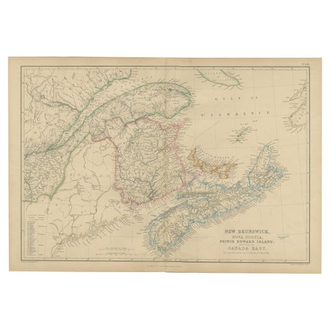 New Brunswick, Nova Scotia, Prince Edward Island, Antique Map, Canada East 1859