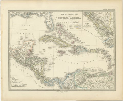 1880 Map of the Caribbean and Central America by Adolf Stieler