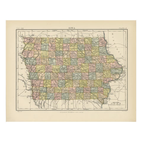 Original Antique Map of Iowa, Published in 1881