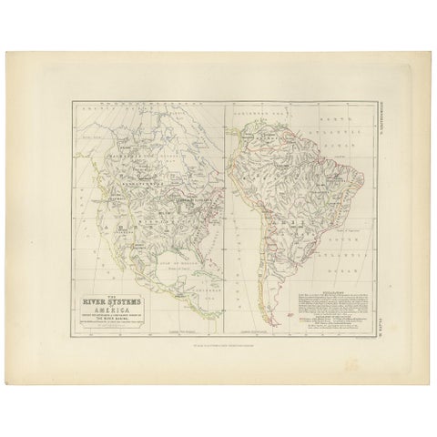 Antique Map of the River Systems of America by Johnston, '1850'
