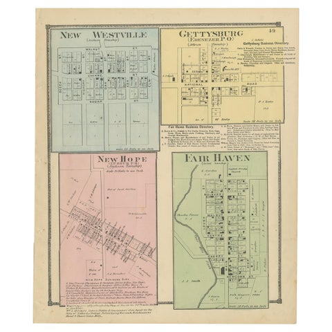 Antique Map of New Westville, Gettysburg, New Hope & Fair Haven, 1871