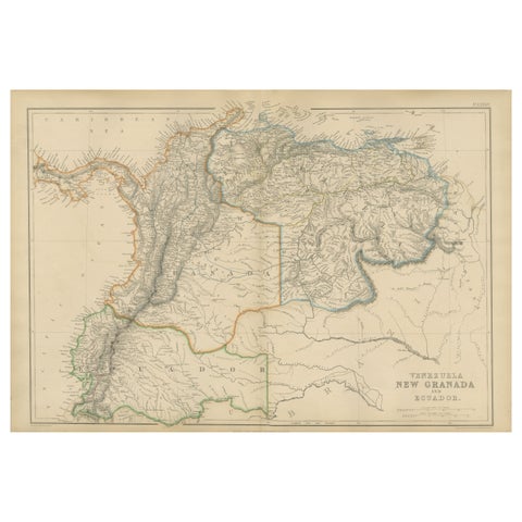 Venezuela, New Granada and Ecuador, Antique Map, Northern South America, 1860