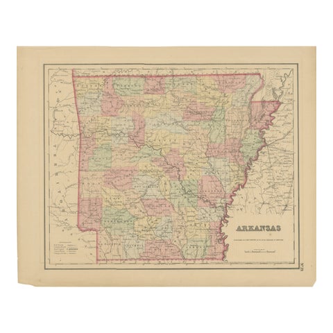 Arkansas Map by Colton, USA Published c.1864 – Hand-Colored County Map