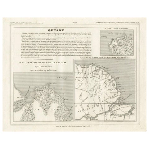 Map of French Guiana, Suriname and Cayenne: Plan from Petit Atlas National, 1820