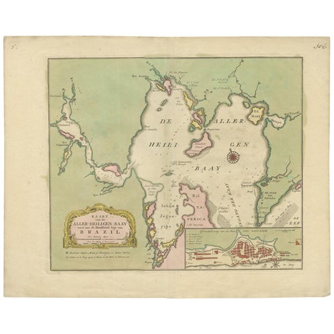 Antique Map of the Bahia Todos Santos 'Brazil' by Tirion, circa 1750