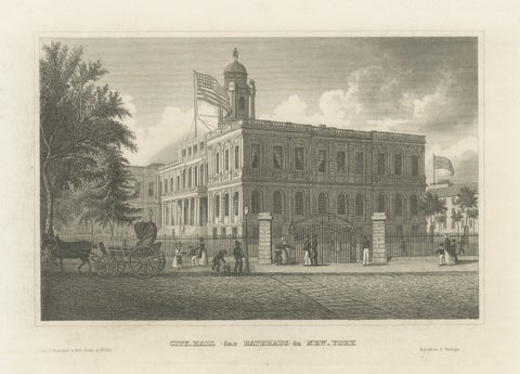 New York City Hall – Antique Architectural Engraving of Manhattan, c.1850
