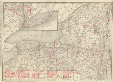Antique Map of New York State, The Empire State, Rand McNally, 1899