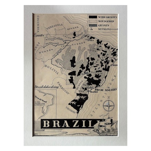 Original 1947 Map of Brazil by Charles Burki – Dutch Colonial Graphic Design