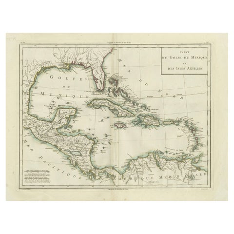 Antique Map of the Gulf of Mexico and Caribbean Islands by Tardieu, 1802