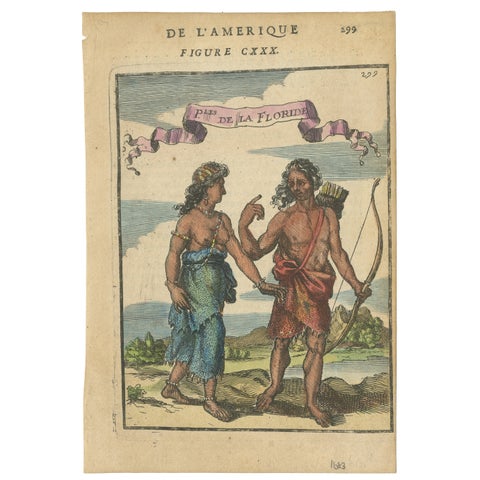 Florida Indians, Couple in Traditional Dress – Mallet America Engraving, 1683