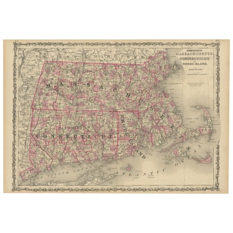 Rare 1864 Civil War Era Map of Massachusetts, Connecticut, and Rhode Island
