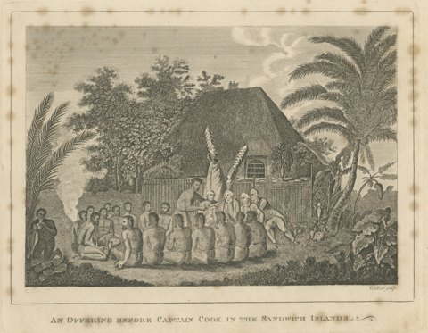 Offering Before Captain Cook, Hawaii, after Webber, Engraving, circa 1790