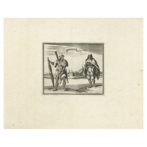 Campeche Mexico Engraving with Indigenous Figures by Allard Van der Aa, c1720