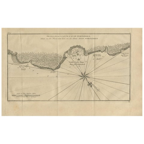 Antique Map of Juan Fernandez Island and Cumberland Bay, Chile - ca.1749