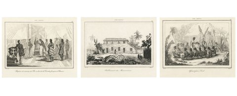 Hawaiian Islands – Three Pacific Exploration Engravings, Paris 1836