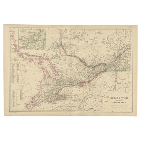 Canada West and Part of Canada East, Antique Map, Great Lakes Region, 1859
