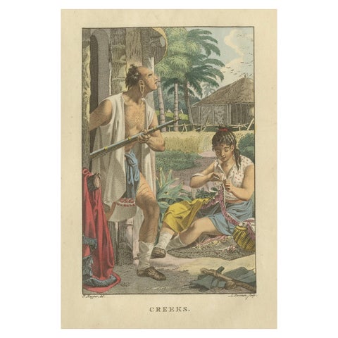 Creek People of North America – Antique Hand-Colored Ethnographic Print c.1805