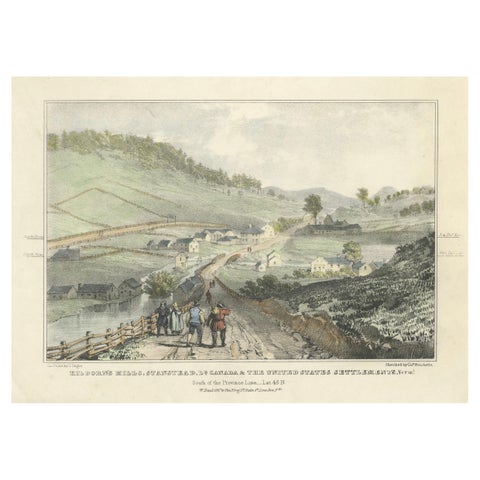 Kilborn's Mills at the Canada-U.S. Border: Hand-Colored 19th-Century Lithograph