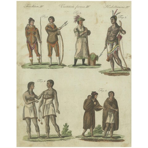 Antique Print of Natives of America, Circa 1800, Original Artwork